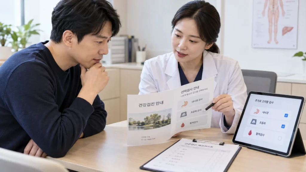 국가건강검진에서 추가검사 선택 기준을 설명하는 그림