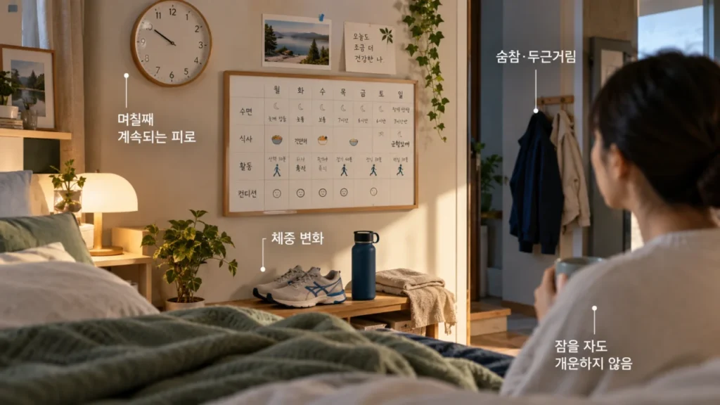 지속되는 피로와 함께 확인해야 할 증상을 나타내는 이미지