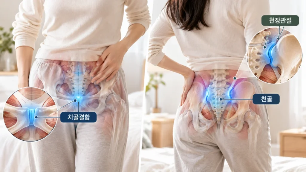 산후 골반 통증 관리에 도움이 되는 일상 동작 안내 그림