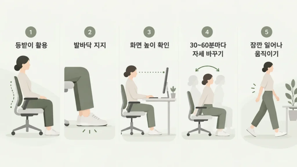 허리통증 예방을 위한 올바른 앉는 습관 체크리스트 이미지