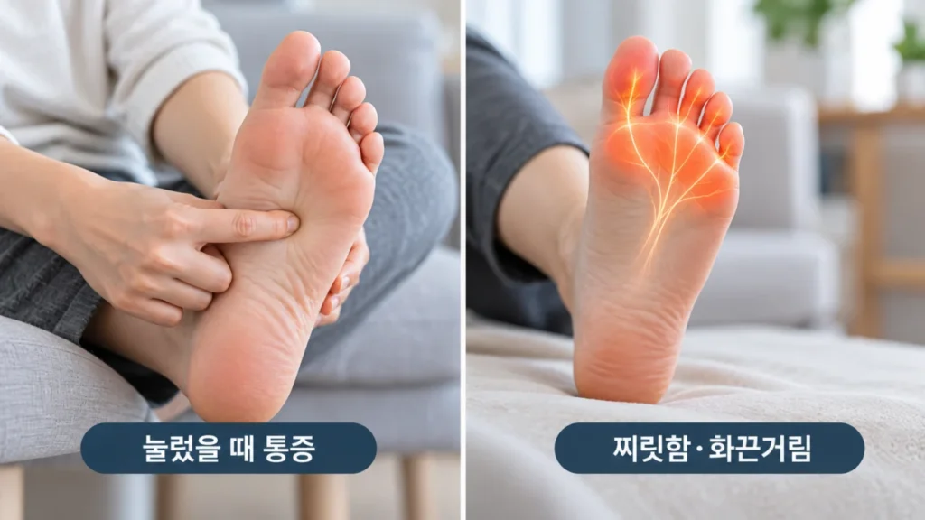 발바닥 압통과 찌릿함·화끈거림 감각 이상 비교 그림