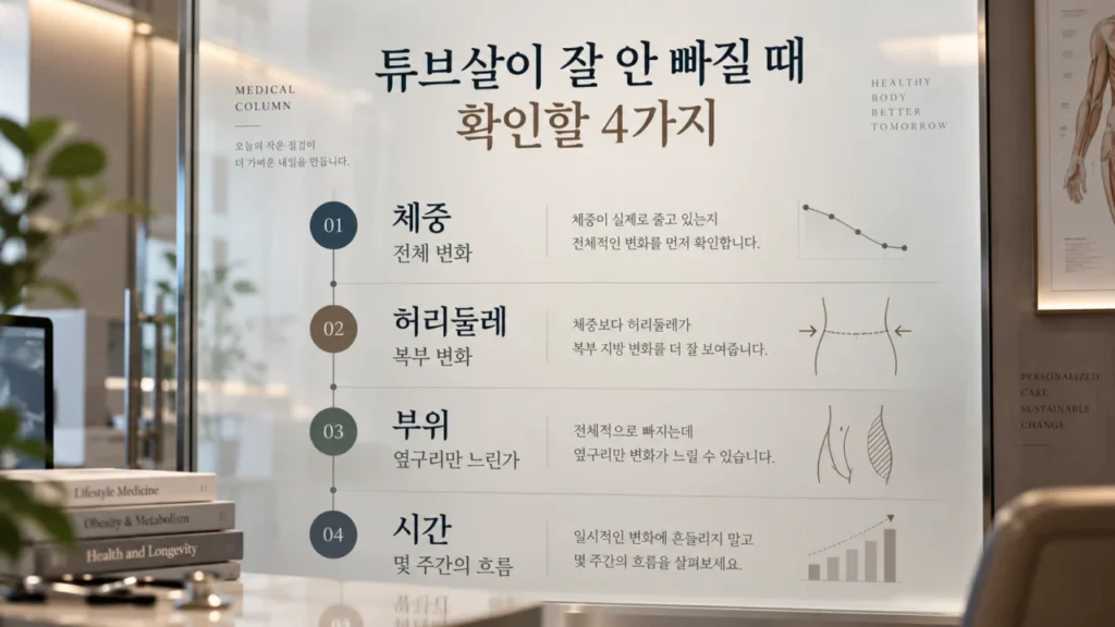 튜브살 변화 확인을 위한 체크리스트를 나타내는 그림