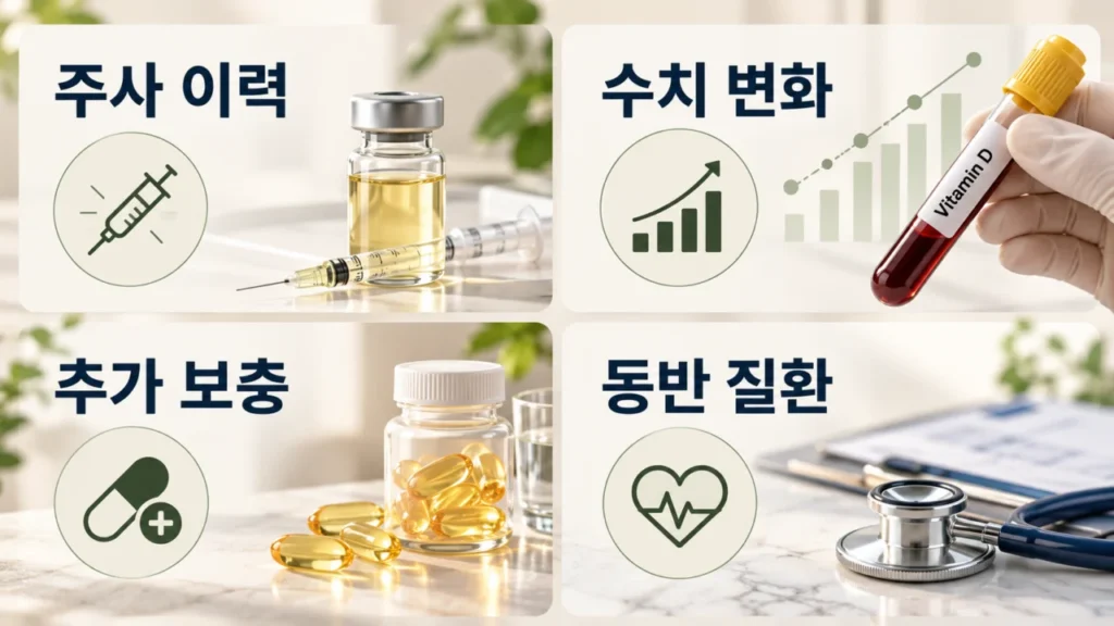 비타민D 재검사 시 확인해야 할 네 가지 항목을 안내하는 이미지