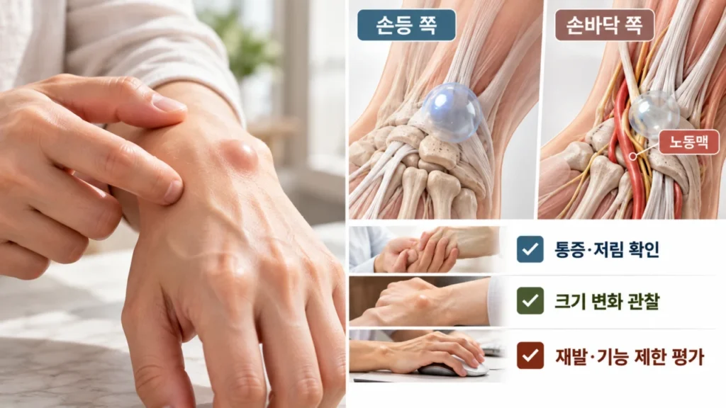 손목 결절종 치료 방법 선택에 참고할 수 있는 체크리스트 그림